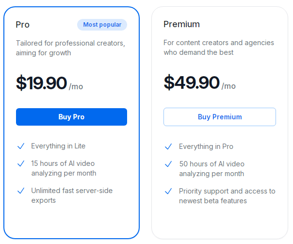 2short Pro and Premium plans