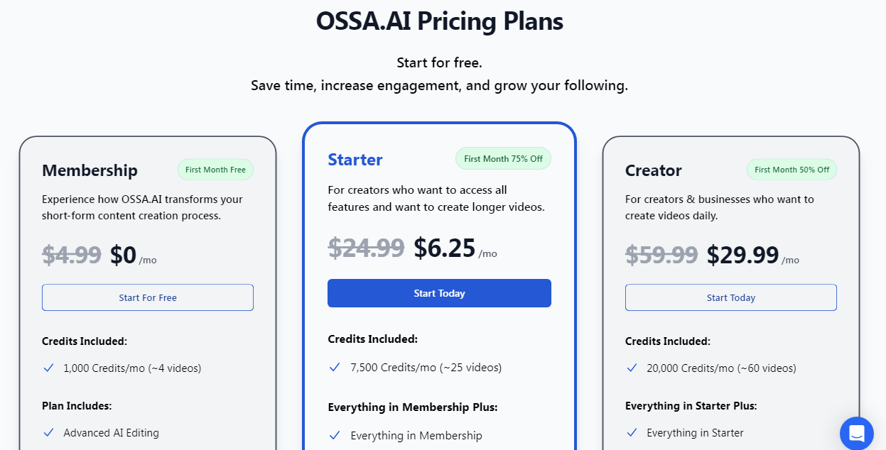 Ossa AI Pricing