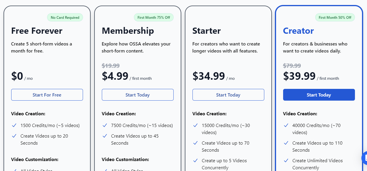 Ossa AI Pricing