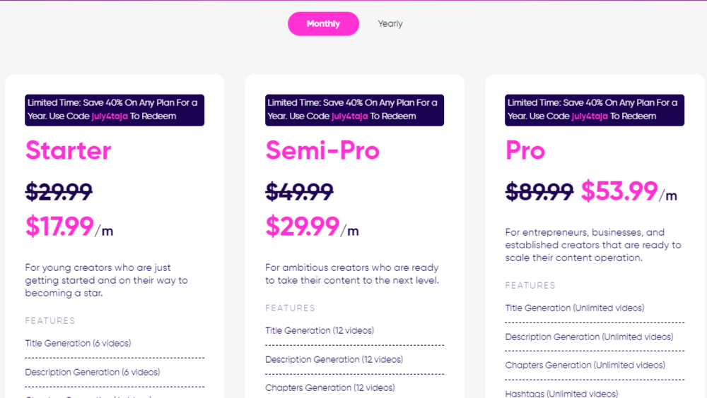 Taja AI Pricing