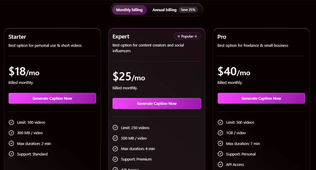 Auto Caption AI Pricing