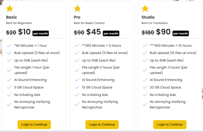 AI Audio Enhancer Pricing