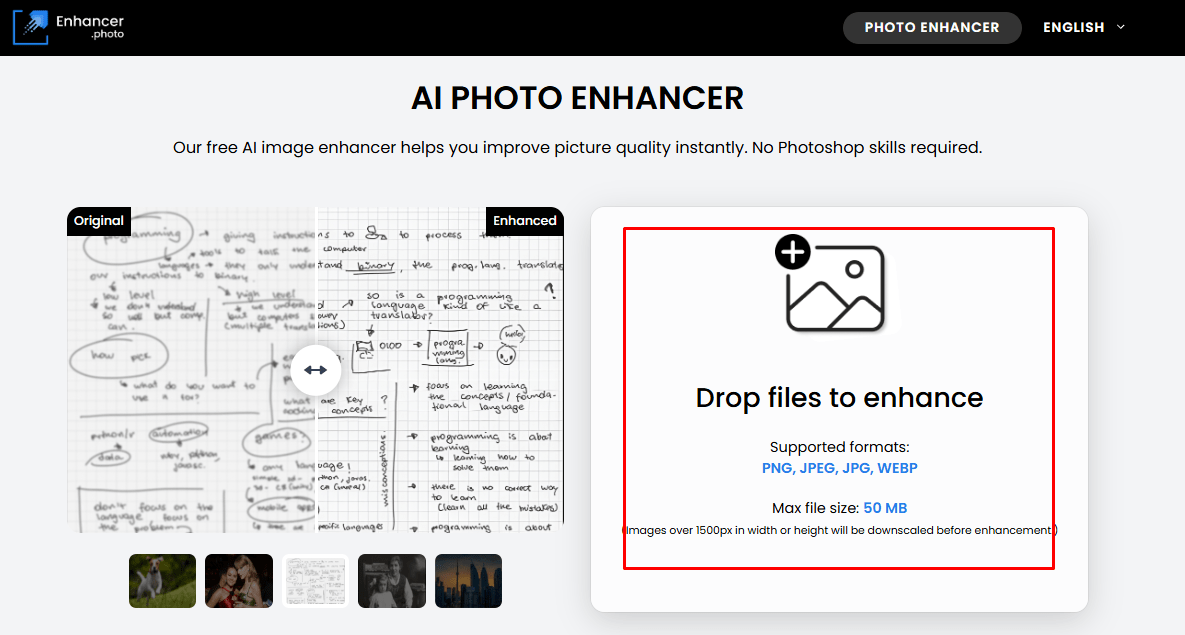 Click on the upload area or drag and drop your image file