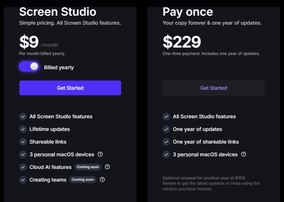 Screen Studio Pricing