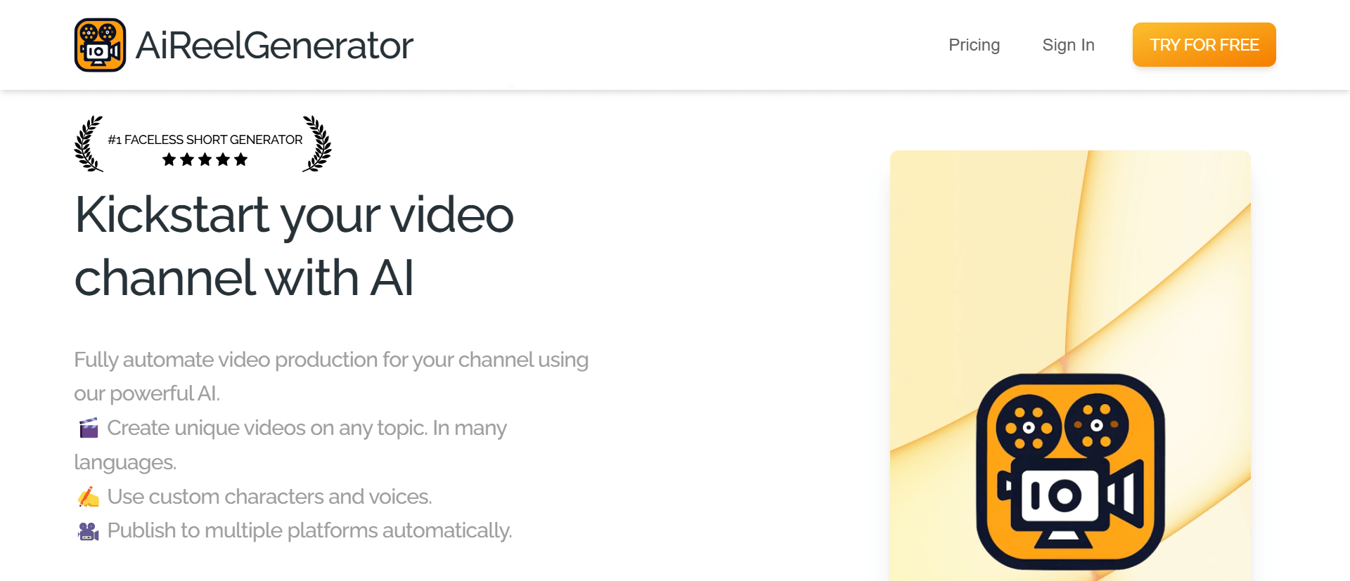 AiReelGenerator.com website preview