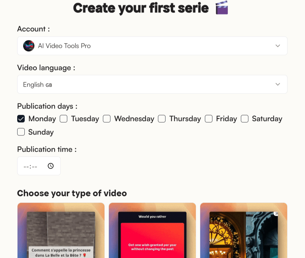 TikCraft AI video generator interface with series and TikTok automation