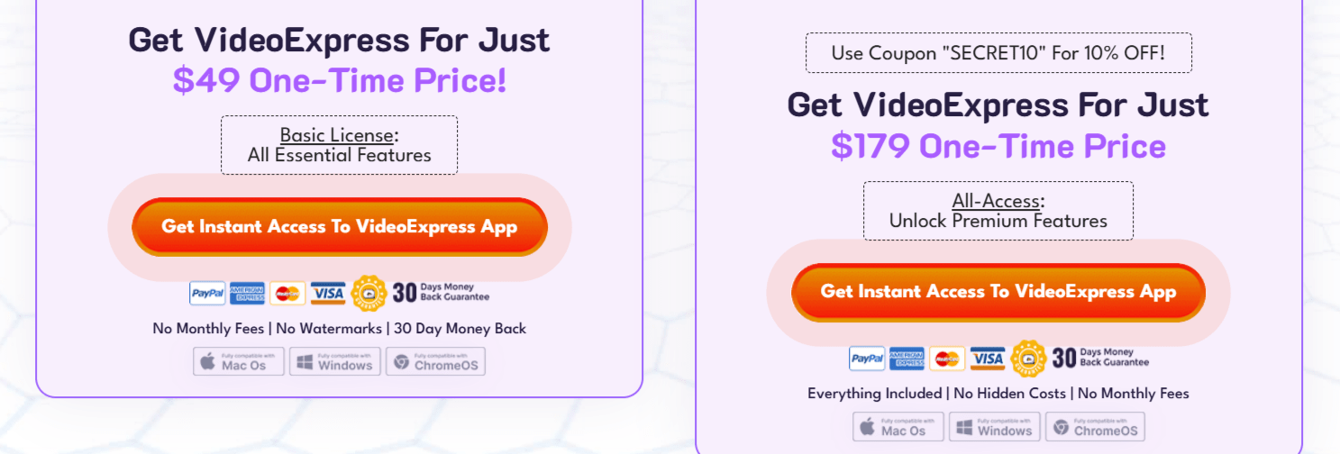 An image showing the VideoExpress AI Pricing and Plans