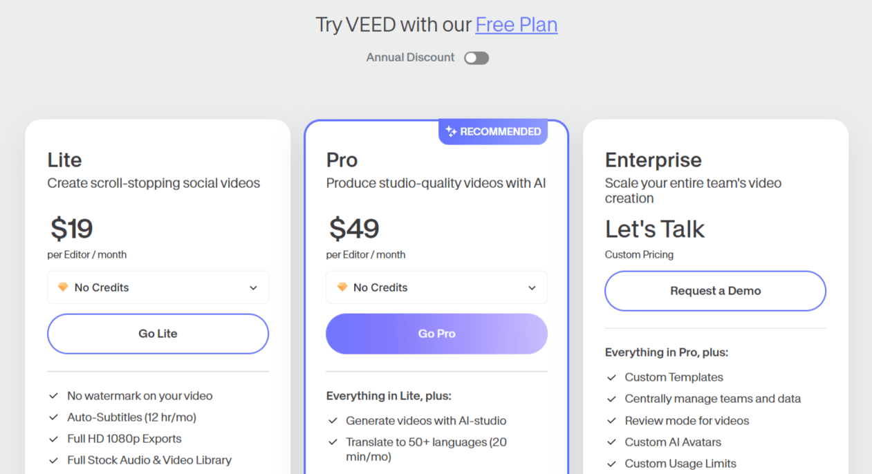 VEED AI Pricing