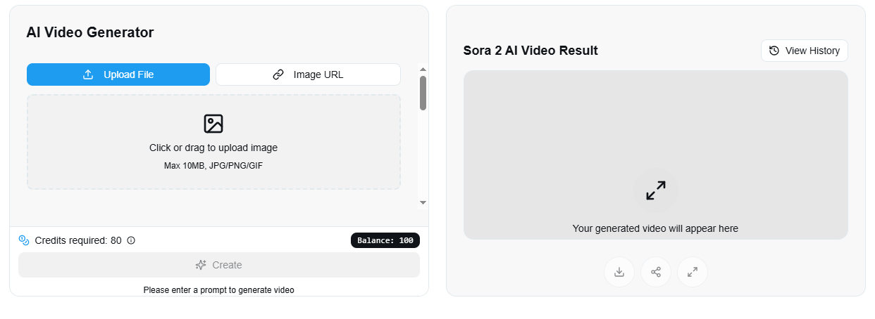 Sora AI Video Generator dashboard interface