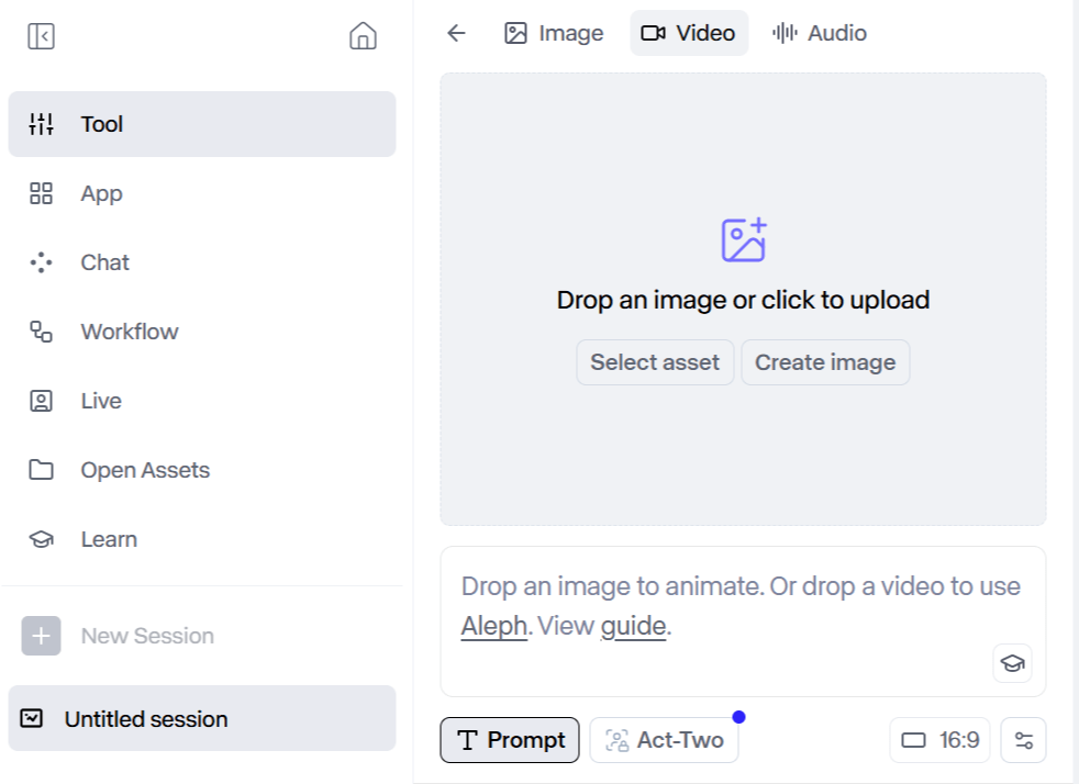 RunwayML video generation dashboard interface