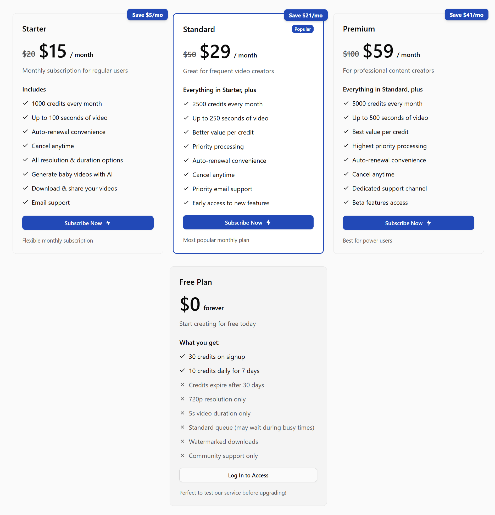 Baby AI Video Generator Pricing