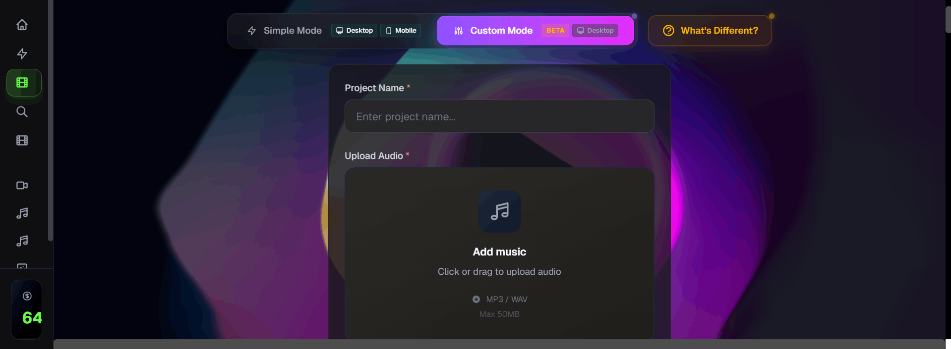 BeatViz AI Music Video Studio Dashboard Interface