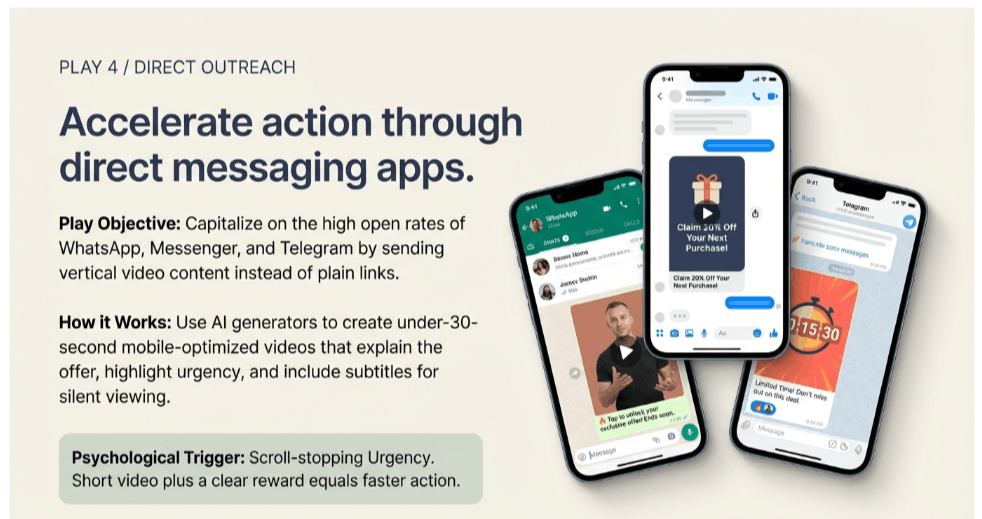 Promoting referrals through direct messaging with AI videos