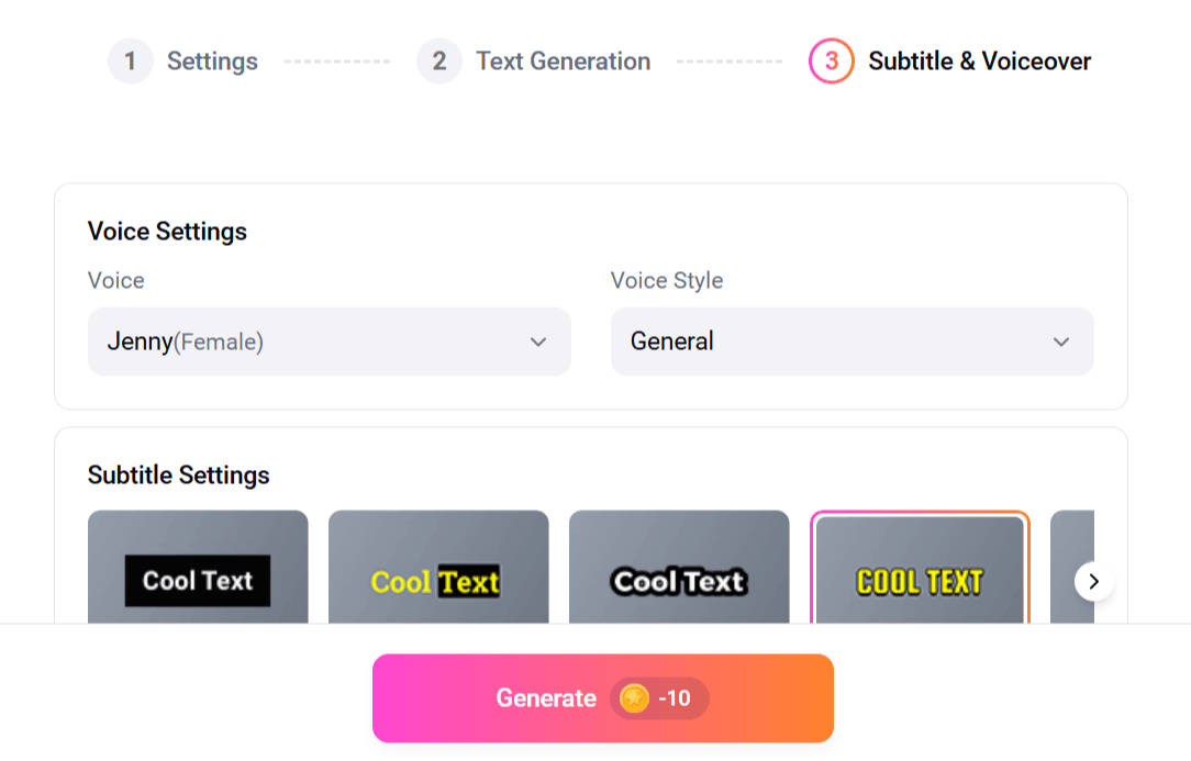 FlexClip's Powerpoint to video subtitle and voiceover customization interface