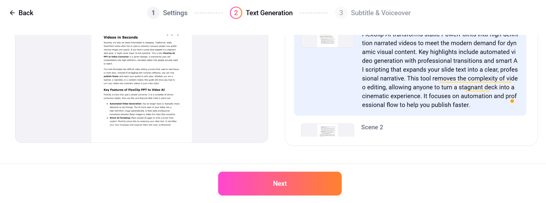 FlexClip PPT to video text extraction process