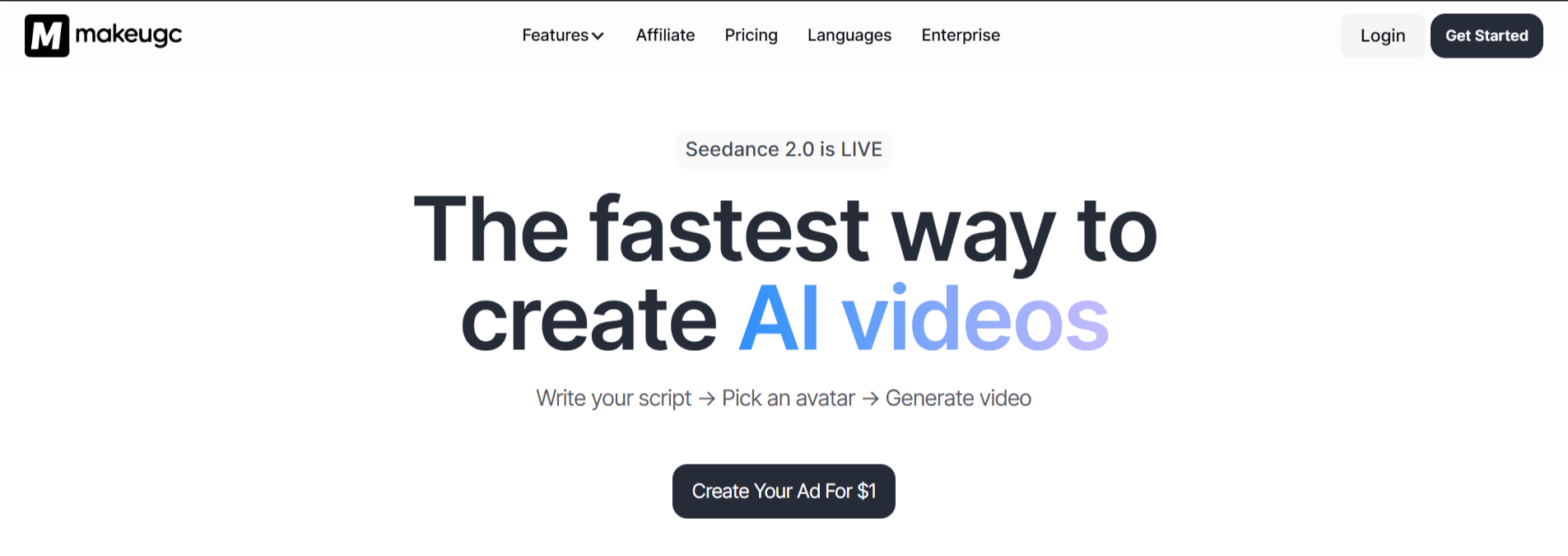 MakeUGC AI Video Generator Interface