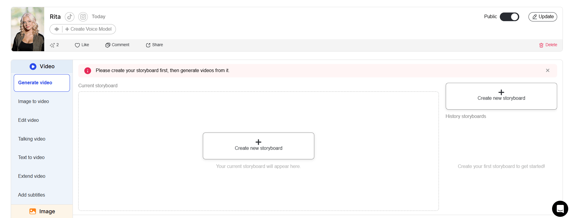 Apob AI video generator dashboard interface