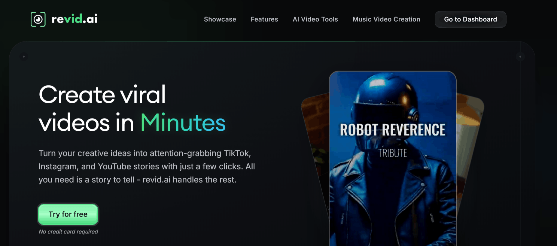 A screenshot of Revid AI homepage