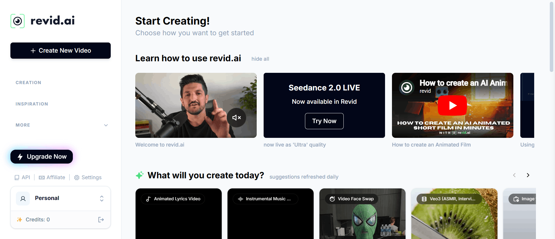 Revid AI - #1 AI Video Generator dashboard interface
