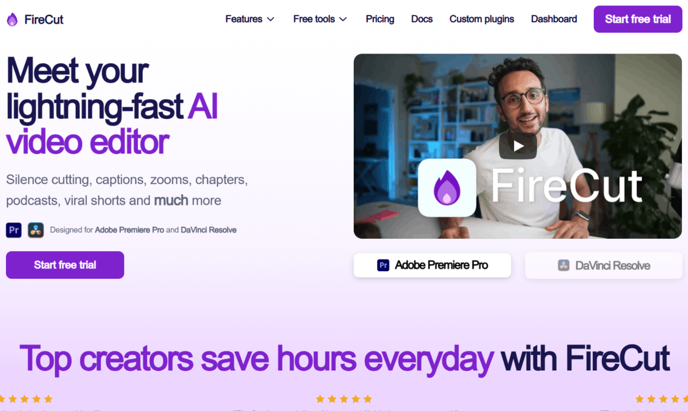 A screenshot of Firecut homepage