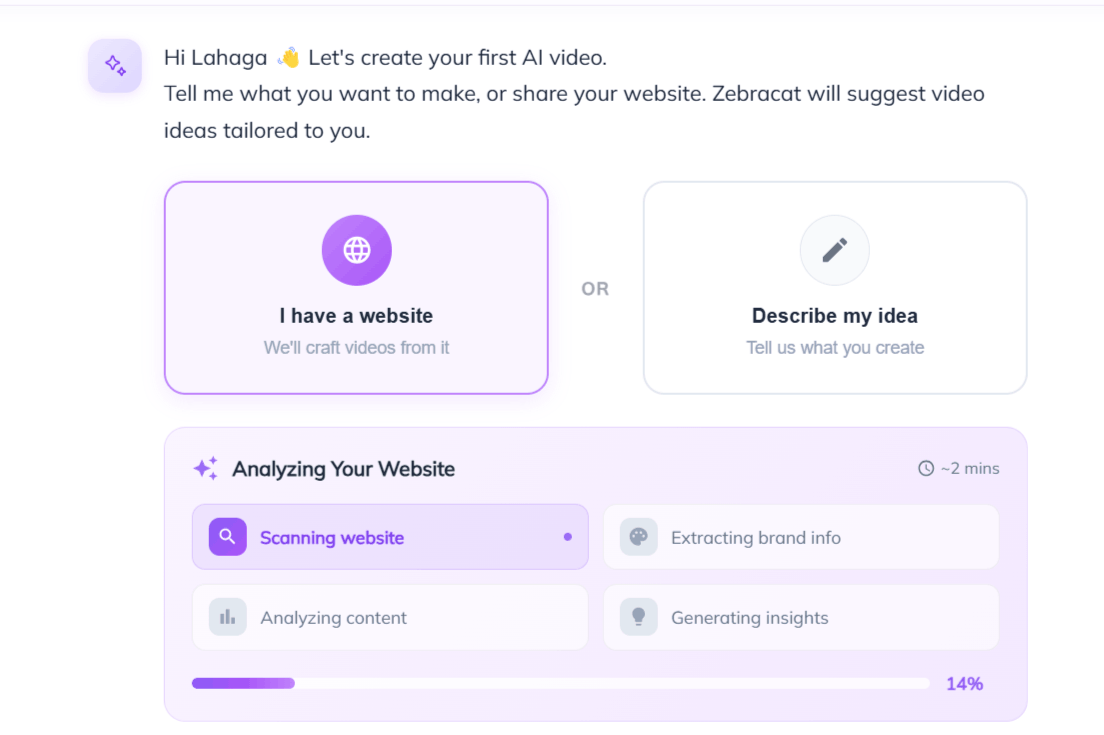 Zebracat AI Dahboard interface