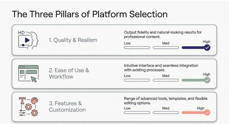 3 key criteria when choosing an AI video tool.