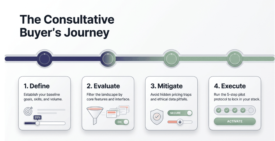 A screenshot showing how to define your goal, evaluate and execute AI video strategy