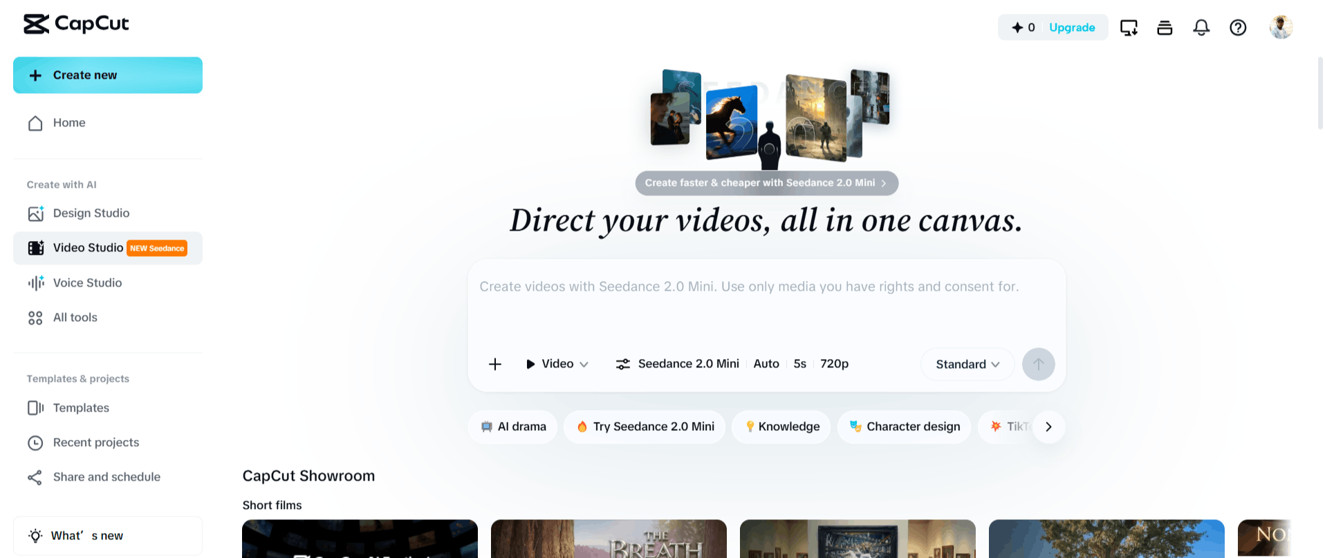 CapCut Dashboard Interface