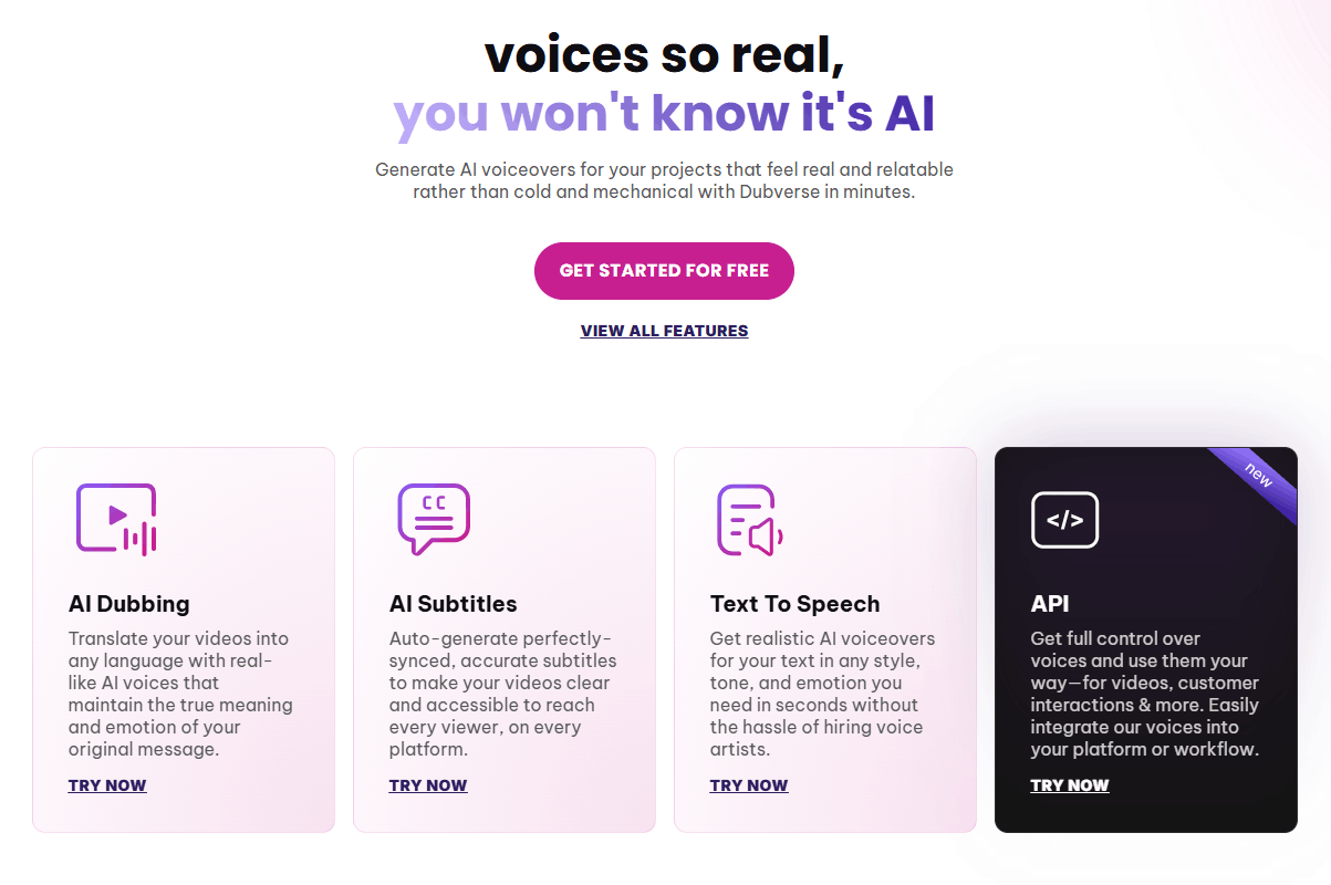 Dubverse AI website.
