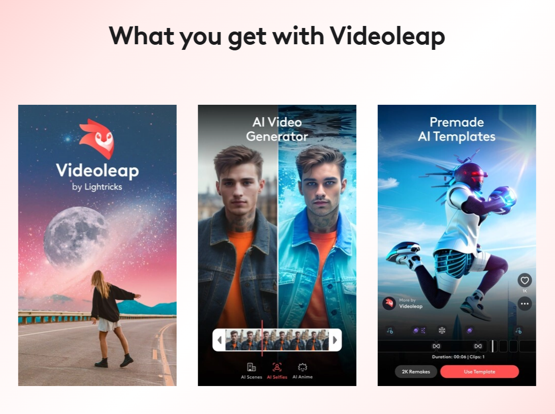 Videoleap AI Dashboard interface.