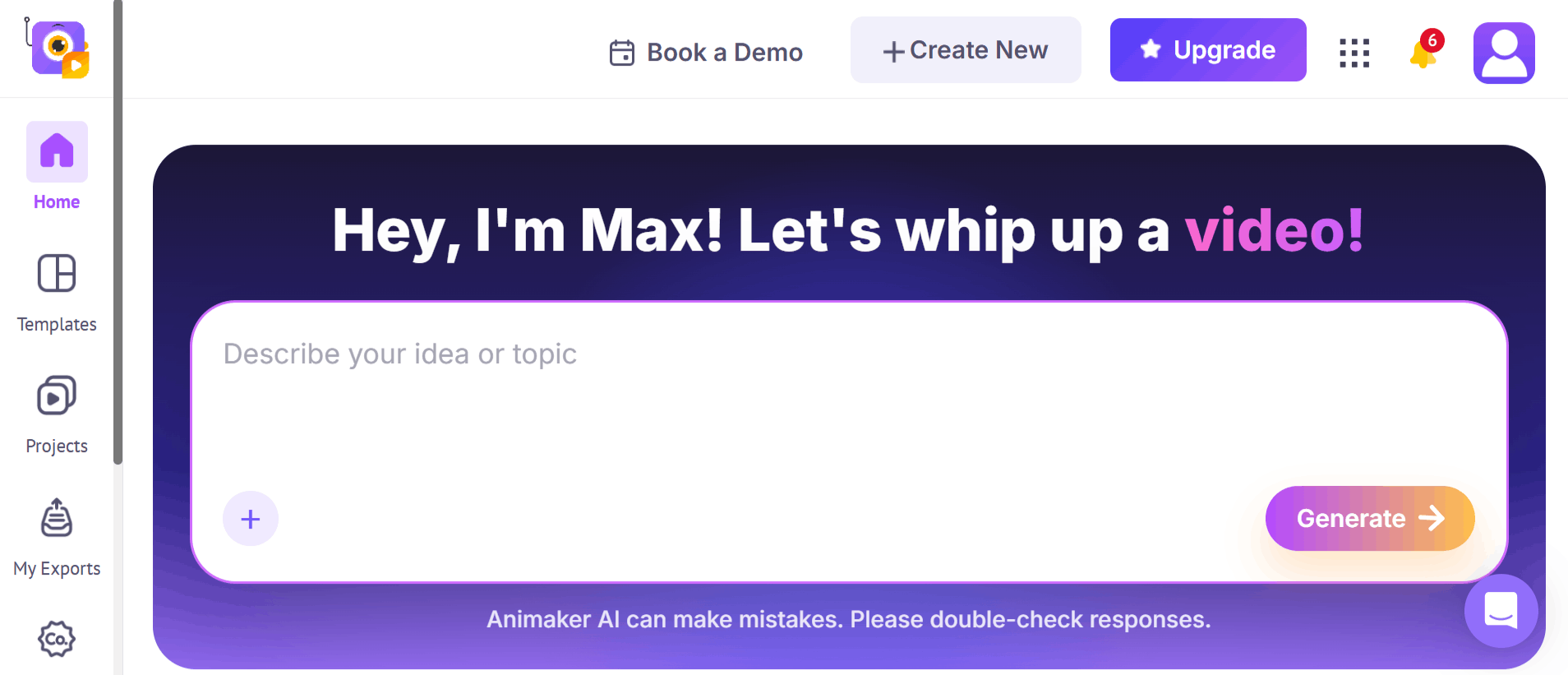 Animaker AI video maker Dashboard Interface.