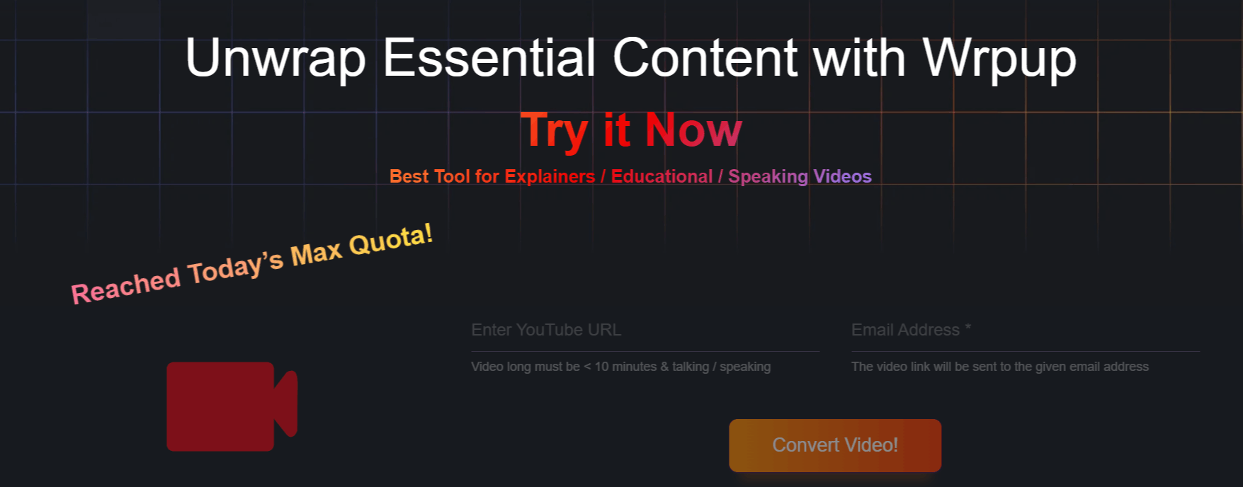 Wrpup AI website video interface.
