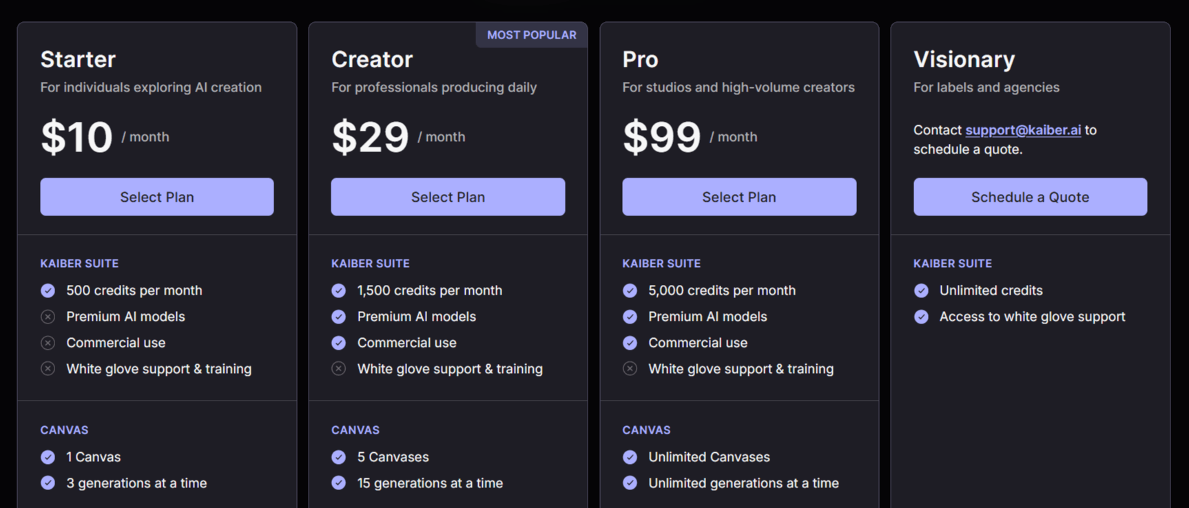 Kaiber AI Pricing Plans
