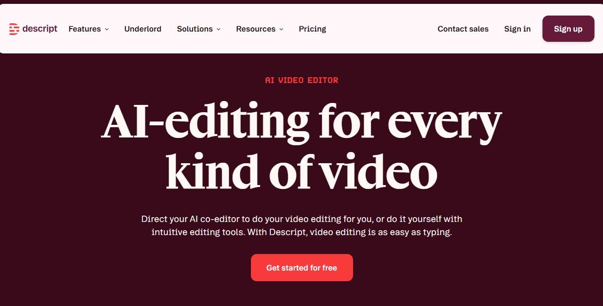 Descript AI Video editor website