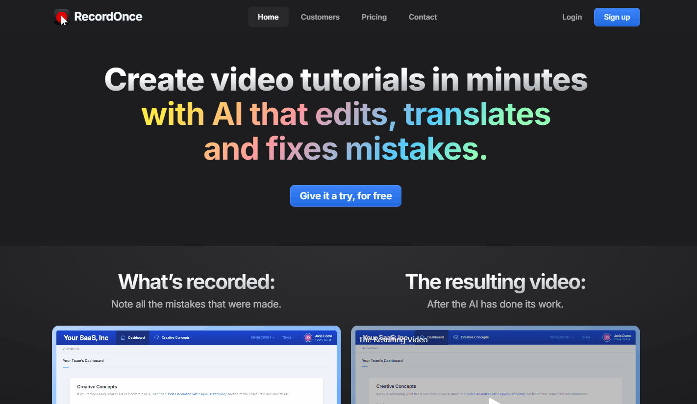Record Once AI website