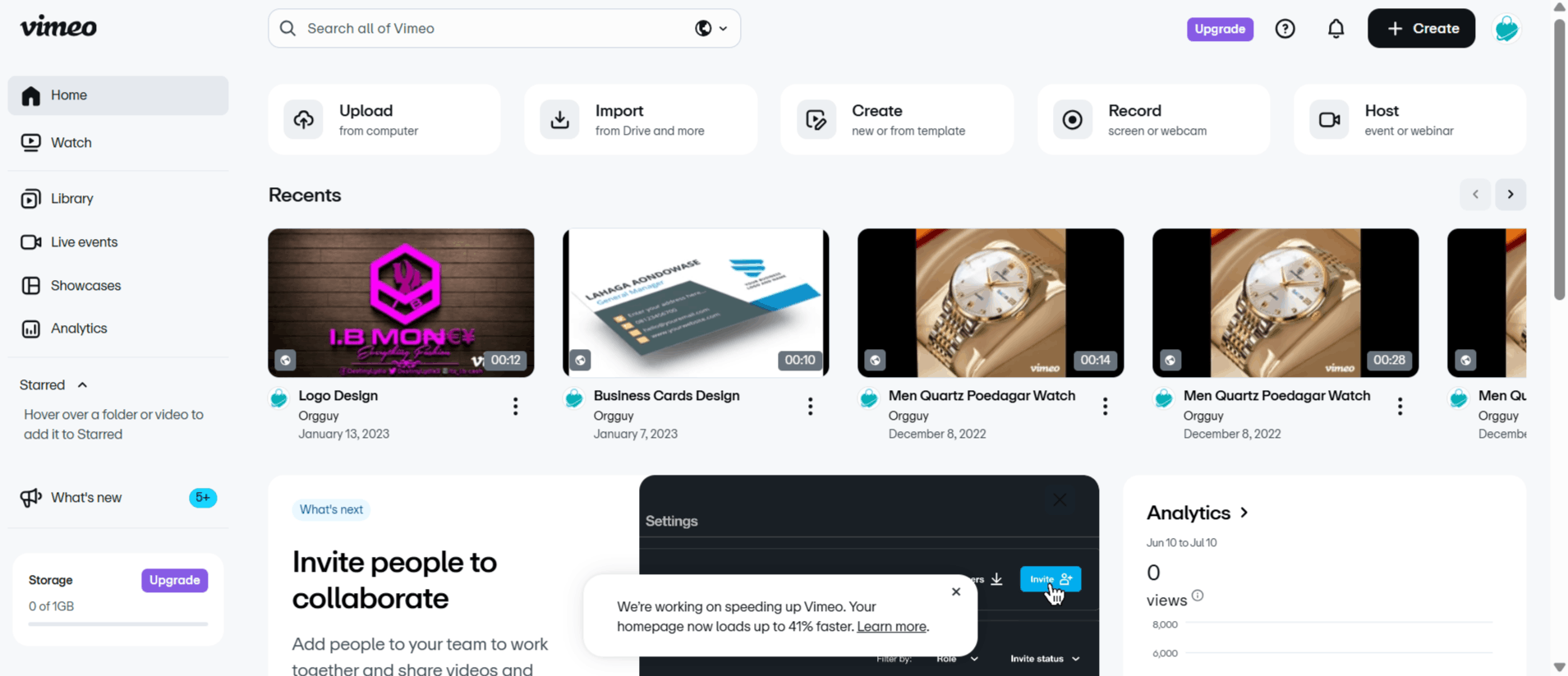 Vimeo AI Dashboard Interface
