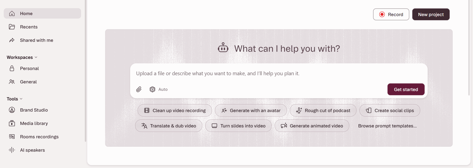 Descript AI Dashboard Interface