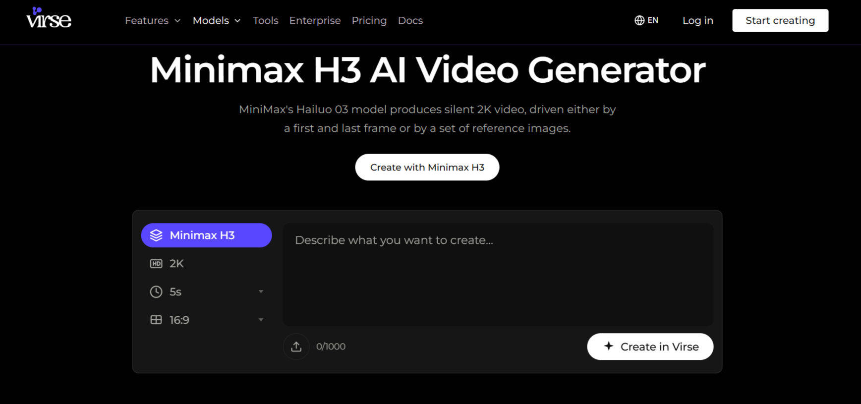 Virse MiniMax H3 workspace website
