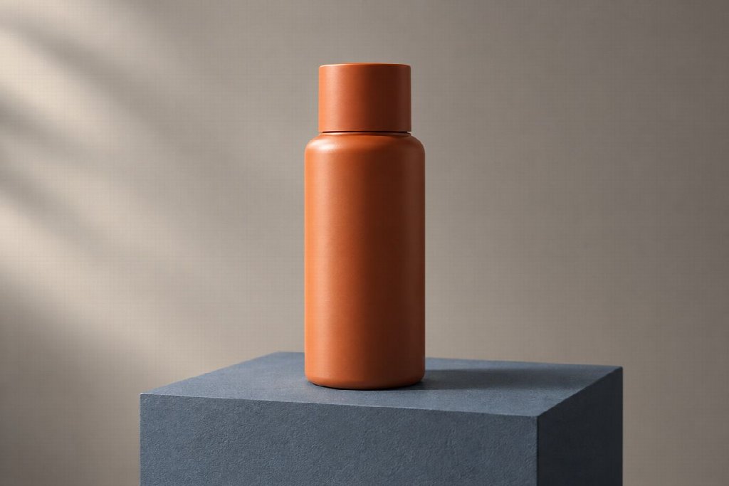 A reference still makes the bottle shape, cap, contact shadow and light direction easy to inspect