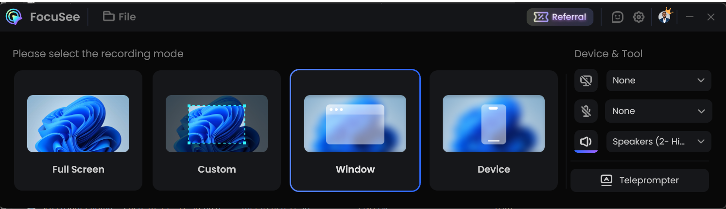 FocuSee screen recorder startup screen