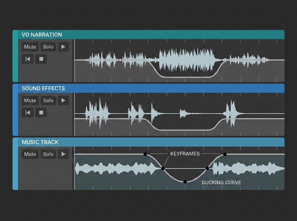 Multi-track audio ducking